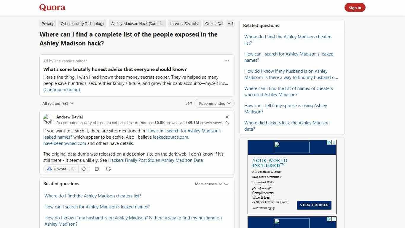 Where can I find a complete list of the people exposed in the Ashley Madison hack? - Quora